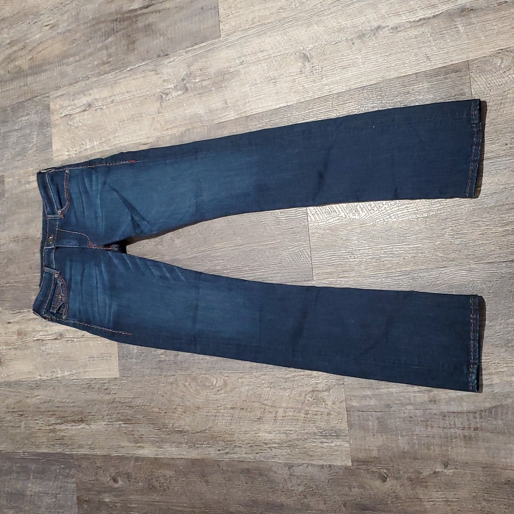 True Religion Women's Cora Mid Rise Straight Dark Wash size 27 Zipper Fly